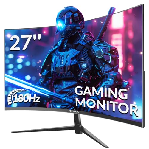 CRUA Curved Gaming-Monitor 27 Zoll 180Hz, FHD 1080P 1800R PC-Monitor, 1 ms GTG mit FreeSync, geringe Bewegungsunschärfe, Augenschutz, VESA, DisplayPort, HDMI, schwarz
