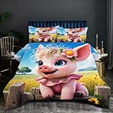 Fotmung Jahreszeit Bettdecke Set 155x220 cm Rosa Schwein, Komplett-Set mit 2 Bedruckten Kissenbezügen, Weich, Langlebig, Wohlfühlen, Ideal für Jeden Tag I382-