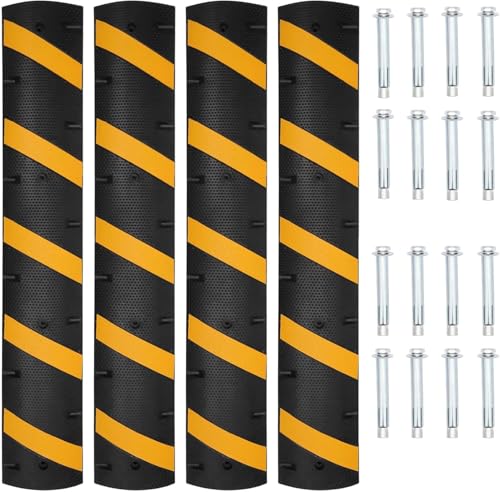 Paquete De 4 Reductores De Velocidad De Goma De Alta Resistencia De 1,8 M (6 Pies) - Capacidad De 11343 Kg (25 000 Libras), Protector De Cable De 2 Canales, Lomo para Calmar El Tráfico En