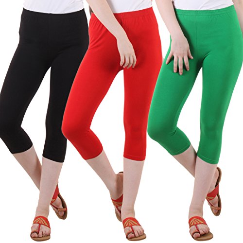 Image of DIAZ Women's Super Combed Cotton Elastane Stretch Slim Fit Printed Capri -Pack of 3
