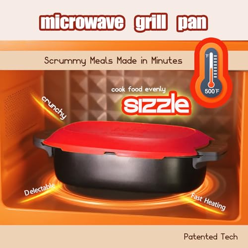 MKYSAIL Quick-Heat Microwave Egg Cooker and 33 OZ Microwave Grill Combo | 2-Piece Breakfast Maker Set for Grilling, Frying, Crisping Meat, Bacon, Pancakes & Veggies | Dishwasher Safe & Non-Stick for Kitchen RV, Dorm, Office(Red) by MKYSAIL - Image 3