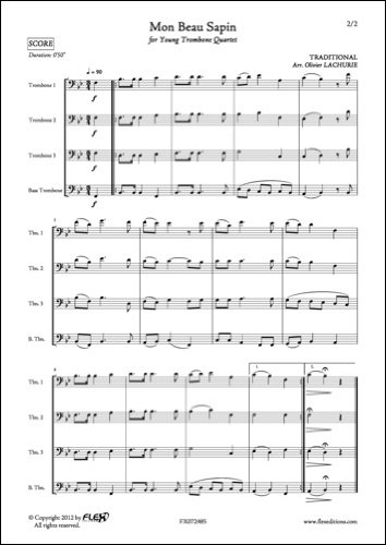 PARTITION CLASSIQUE - Mon Beau Sapin - TRADITIONNEL - Quatuor de Trombones