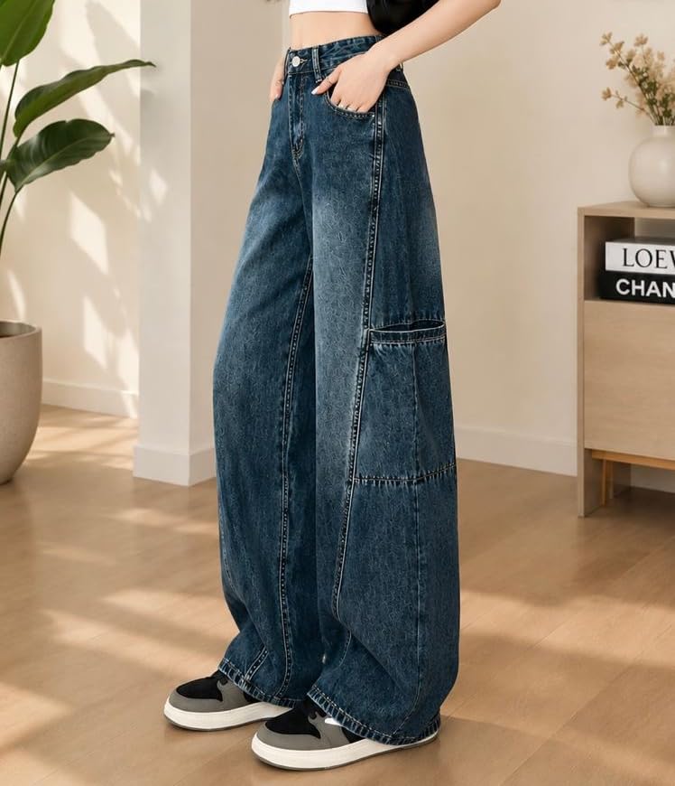 Image of ODDMONEKY Baggy Jeans for Women || Korean Jeans for Women || Wide Leg Korean High Waist Baggy Denim Pants (Wjeans-7)
