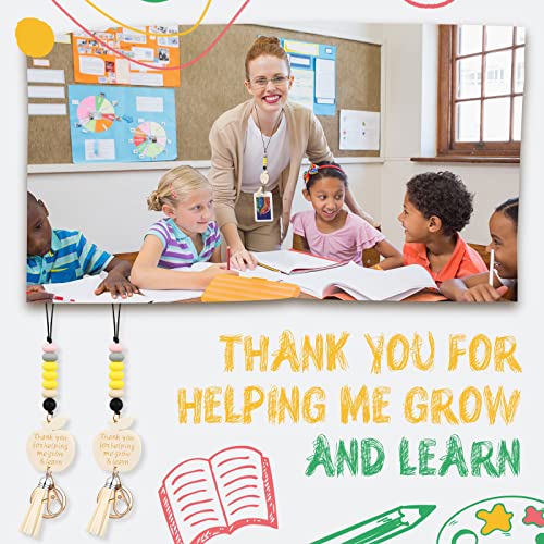 Ecally 5 Pcs Wood Teacher Lanyards For Badge Key Beaded Silicone Lanyard With Tassel For Teacher Women Nurse Employee (Beige) #TOP2