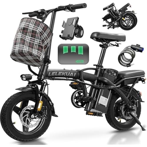 LELEKUAI Electric Bike for Adults and Teens, 520W-1200W Motor, 20-28MPH, 32 Miles Range, 48V 10Ah Battery, 3-Level Pedal Assist, 14" Foldable Mini Electric Bicycle, UL 2849 Certified