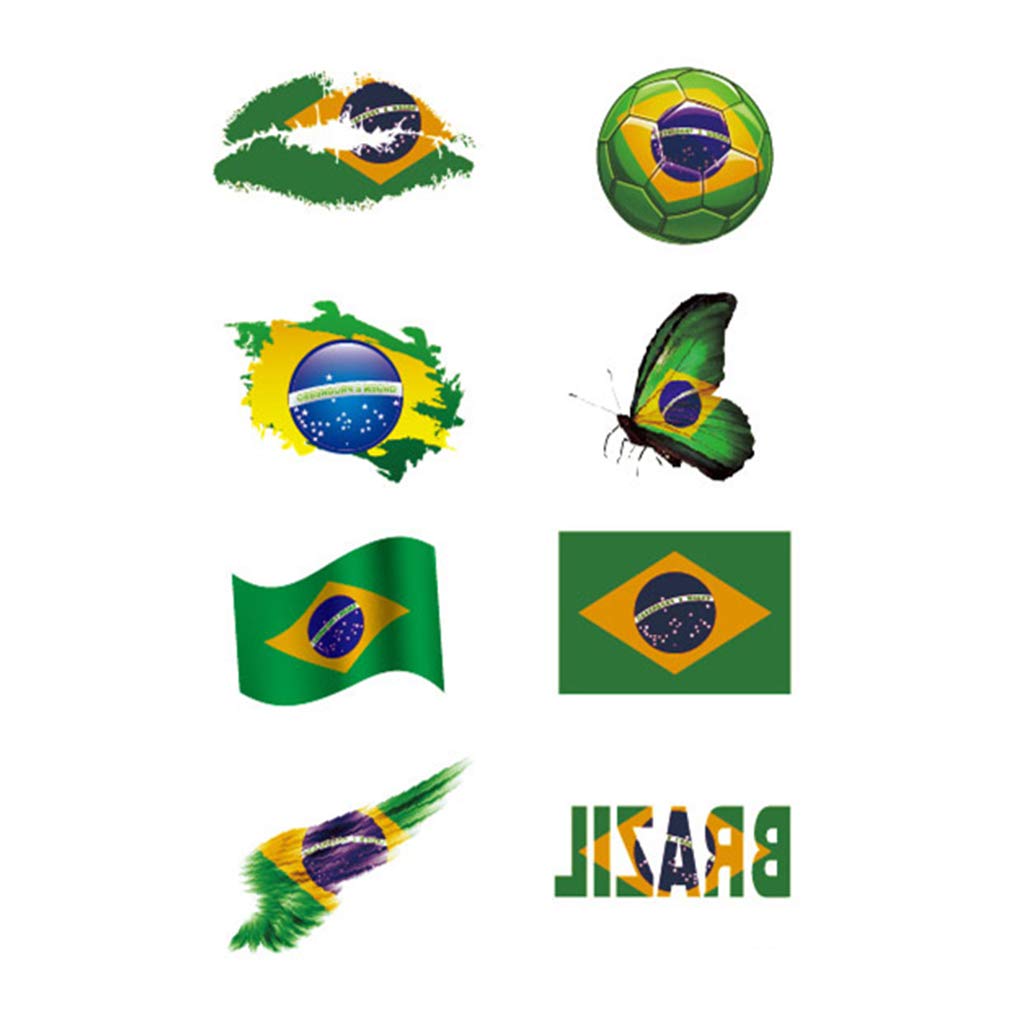 CARGEN National Flag Temporary Tattoos - 5 Sheets 8 Patterns Brazil Flag Tattoos for Brazilian Football Match World Cup Ball Game Great on Arm Face Shoulder for Kids Adults Party Festival