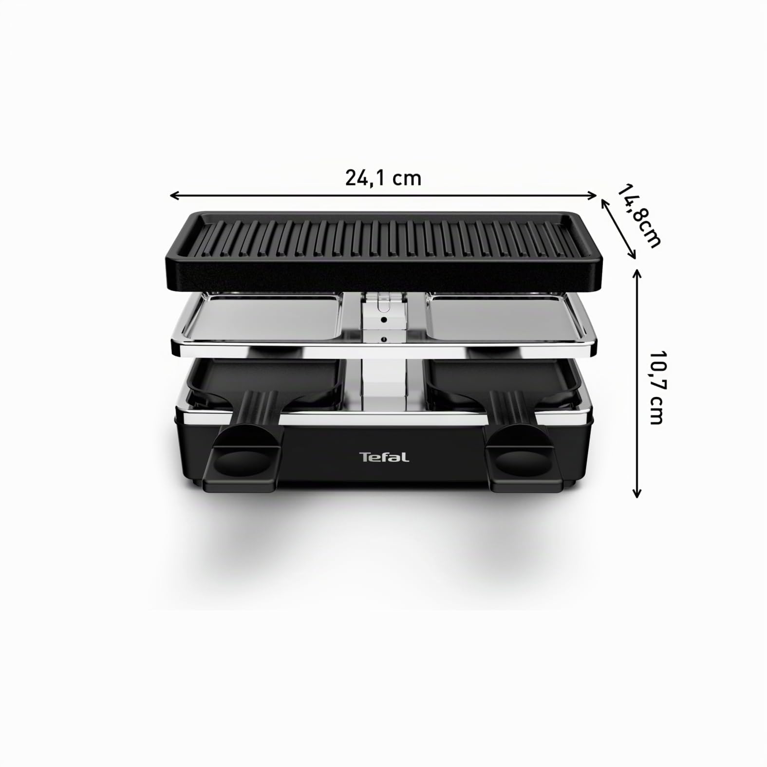 Tefal Raclette-Grill für 2 Personen, modulares Format, integrierte Steckdose zum Anschluss weiterer Geräte, kompakt, Plug & Share YY5249FB, Schwarz