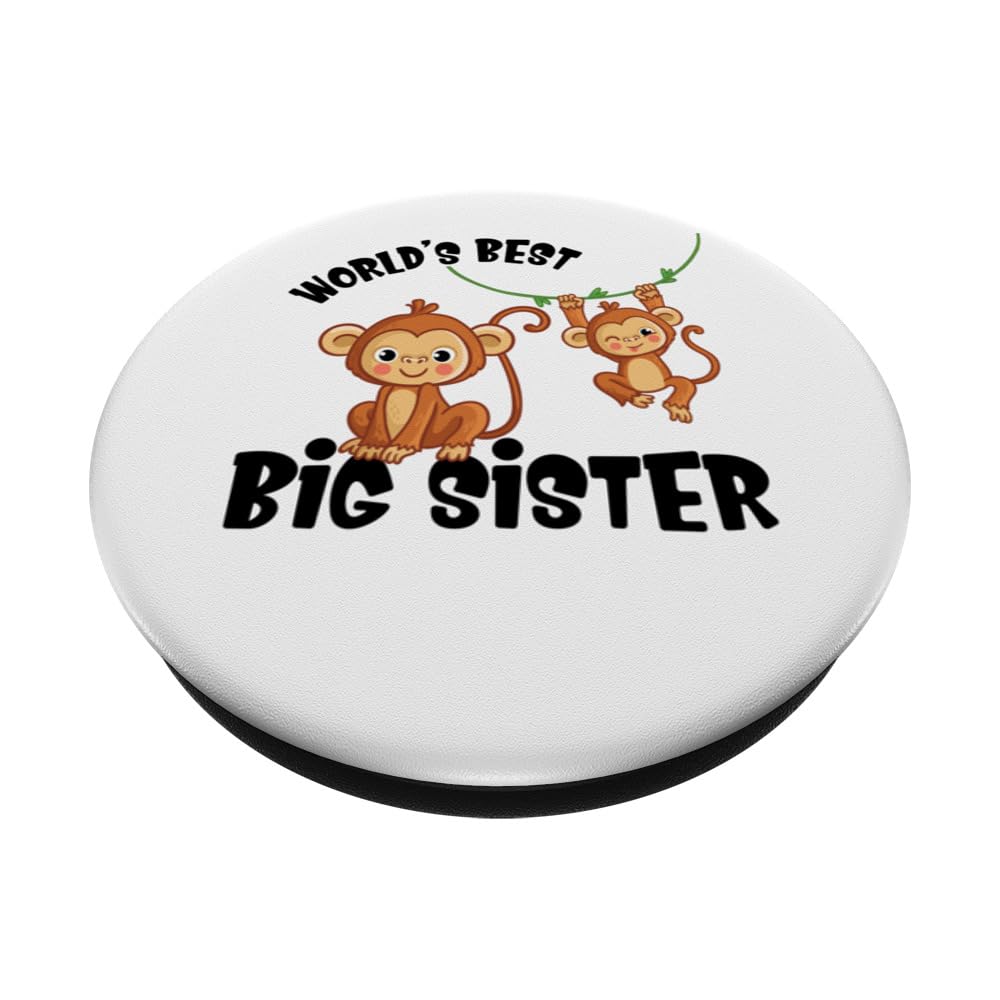 Monkey World's Best Big Sister Baby Announcement PopSockets Swappable PopGrip, Black - Image 2