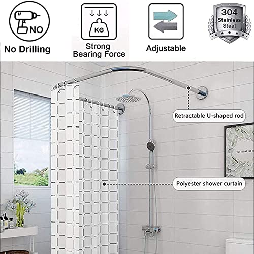 Tringle à rideau de douche d'angle extensible et réglable en acier - 4