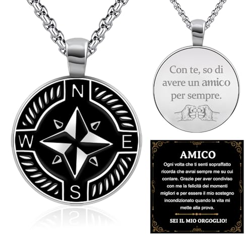 FANCIBAND Regalo Amico Collana Uomo Acciaio Inox 316L con Bussola
