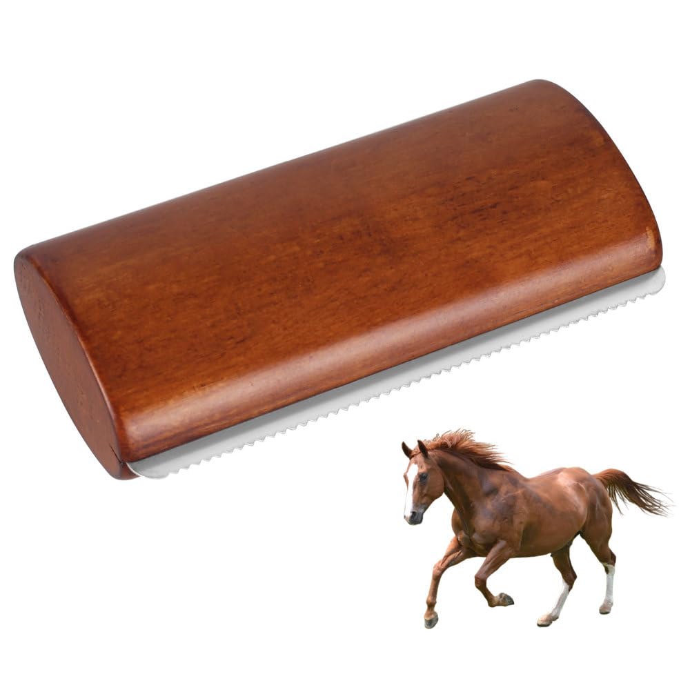 Deshedding Brush, Fine Teeth Horse Curry Comb with Wooden Handle Pet Grooming Brush for Horses Dogs Cats
