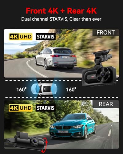 IIWEY 4K+4K Dash Cam Front and Rear, Dual STARVIS w/HDR, 5G WiFi-6 (up to 20MB/s) with App, 128G SD Card Included, GPS, Dash Camera for Cars with 24/7 Parking Mode, 3.18 Inch IPS, 170° Wide Angle - Image 3