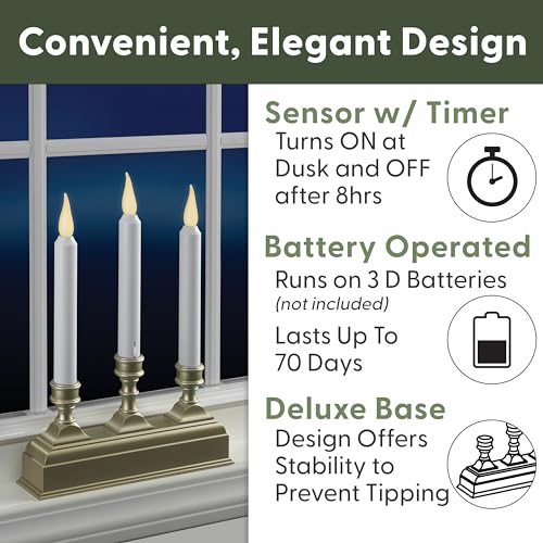 Image of 612 Vermont Battery Operated LED Window Candelabra with Sensor and 8 Hour Timer (Pewter)