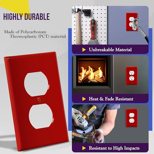 Image of ENERLITES Duplex Receptacle Outlet Wall Plate, Electrical Outlet Cover, Mid-Size Size 1-Gang 4.88 inch x 3.11 inch, Unbreakable Polycarbonate Thermoplastic, UL Listed, 8821M-R, Red