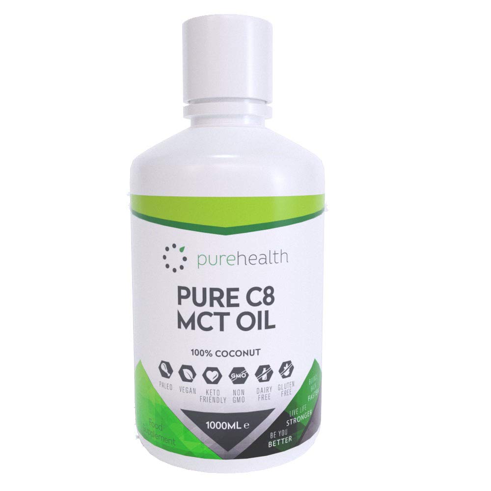 100% Aceite de coco C8 MCT | Pureza de 99% | Ácido Caprílico Puro C8 | NON_GMO | 1000ML | Paleo | Cetogénica | Vegana | Sin gluten | Sin BPA (1000ml Coco C8)
