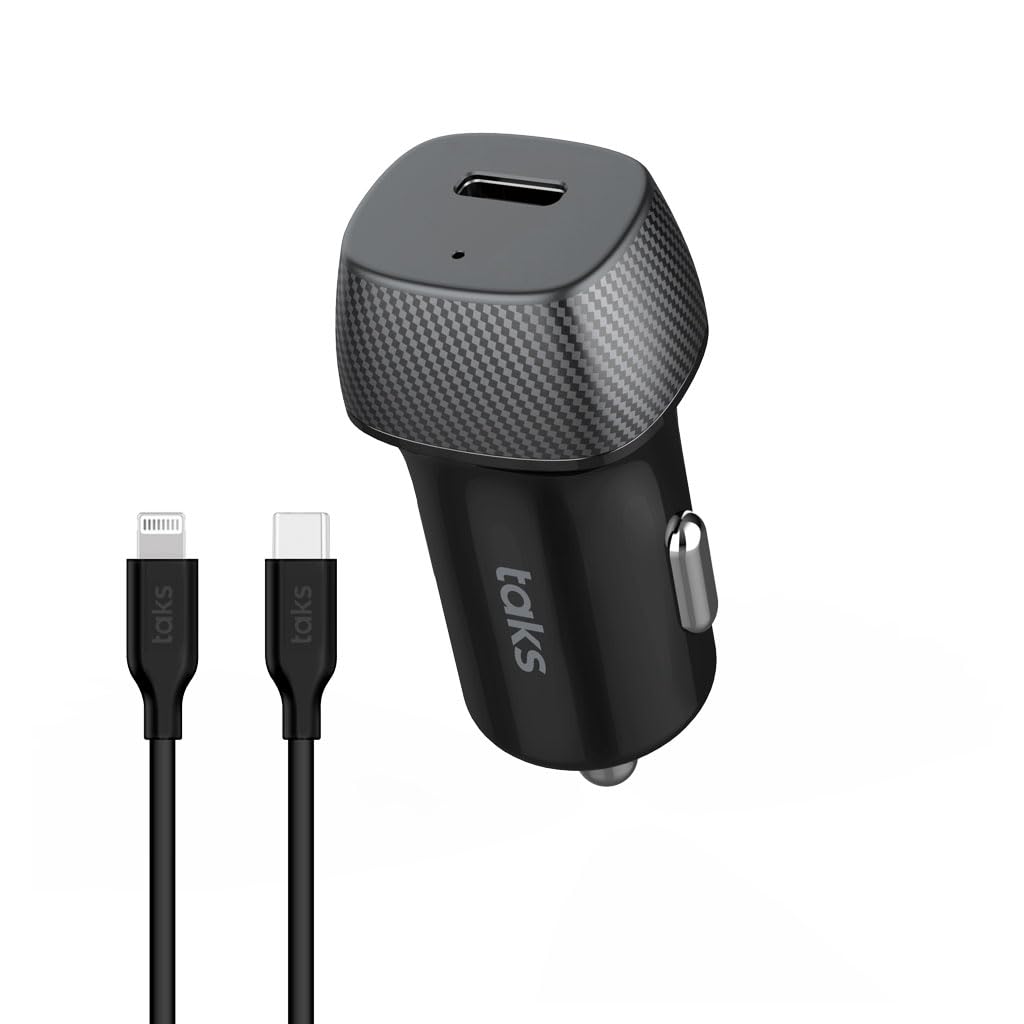 taks CP01 30W PD USB-C Araç Hızlı Şarj Aleti + USB-C-Lightning Kablo, Siyah 5CP01LS