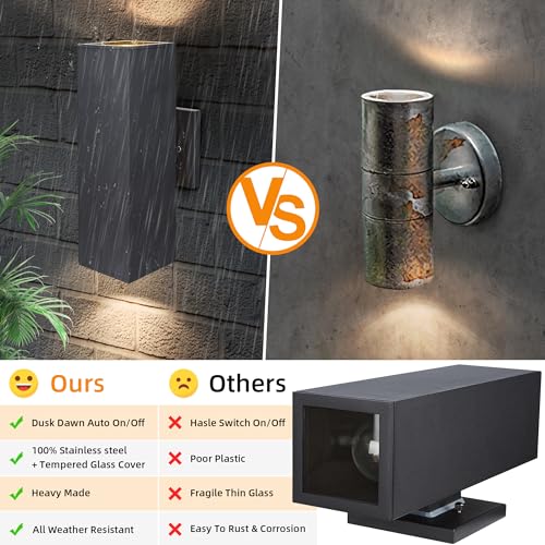 Image of Dusk to Dawn Outdoor Wall Lights, Aluminum Classic Outdoor Wall Sconce, Anti-Rust Waterproof Square Cylinder Wall Lantern Exterior Up Down Light Fixtures Matte Black [UL Listed]