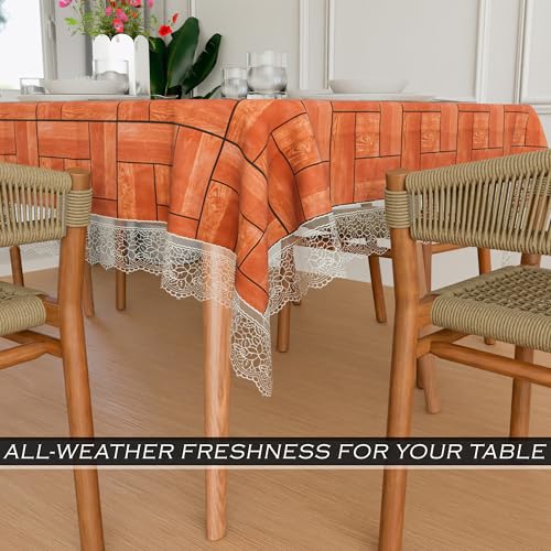 Image of Kuber Industries Dining Table Cover | 60x90 Inch | 6 Seater Dining Table | PVC Table Cloth | Kitchen Table Cover | Waterproof Table Cover | Table Cloth for Dining Table | Wooden Check | Brown