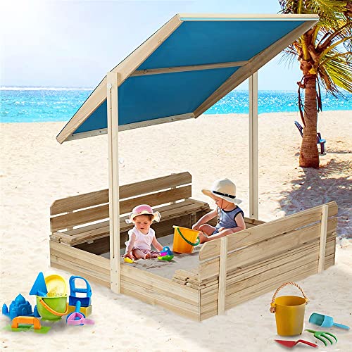 Sandbox For Kids Wooden Outdoor With Lid With Cover Toddlers, 2 Bench Seats, Stable Sandbox With Lid Sun Protection Function For Garden, Beach, Backyard 48 X 48 Inch #TOP20