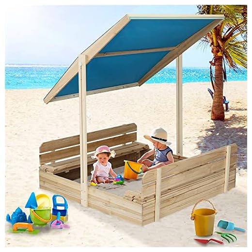 Sandbox for Kids Wooden Outdoor with lid with Cover Toddlers, 2 Bench Seats, Stable Sandbox with Lid Sun Protection Function for Garden, Beach, Backyard 48 x 48 INCH
