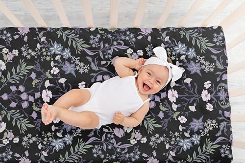 Image of Sweet Jojo Designs Fitted Baby Crib Sheets (Black & Purple Wildflower Vintage Floral) for Girls, Infant Nursery, Toddler Room - Standard Size (Boho, Paisley, Bohemian, Cottagecore, Farmhouse, Flower)