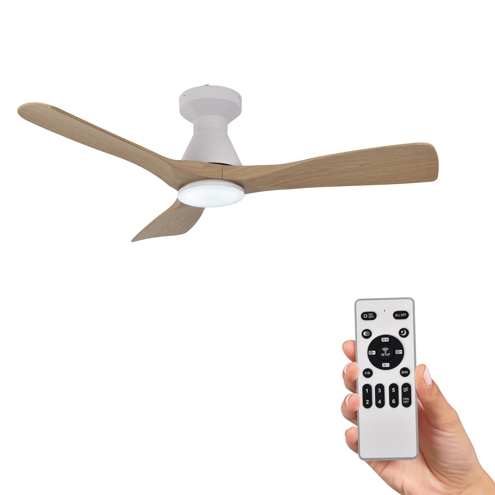 Ventilador de Techo con Luz LED 42" / 106 cm, Motor DC Silencioso 3 Aspas de Plástico Efecto Madera, 6 Velocidades, 3 Temperaturas(3000K-6000K), Función Inversa y Mando a Distancia,Efecto Madera