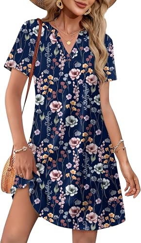 Image of WIHOLL Summer Dresses for Women Casual V Neck Wedding Guest Dress Hawaiian Midi Dress Fashion Beach Vacation Clothes