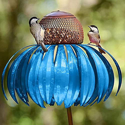 Kingta Bird Food Dispenser Sensation Red/Blue Coneflower Birdhouses Bird Feed Houses Outdoor Squirrel Proof Flower Bird Houses Pole Bird Feeder Wildbird Food Donation for Garden Decoration (Blue)