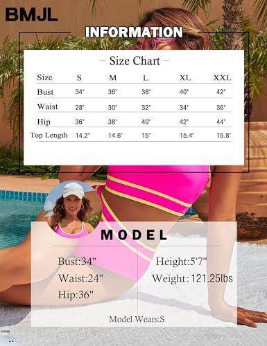 Image of BMJL Women's High Waisted Bikini Sets Sporty Two Piece Swimsuits Color Block Tummy Control Modest Bathing Suit