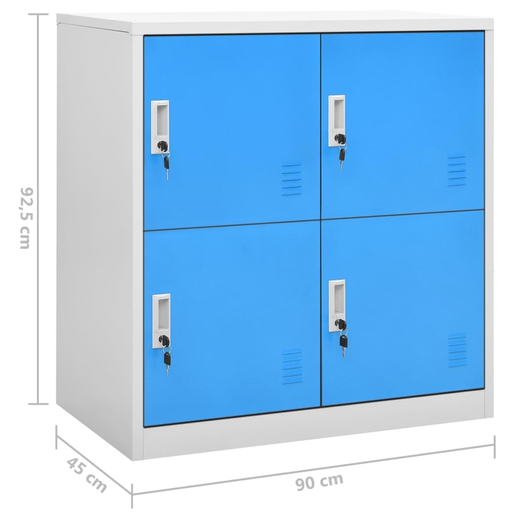 Armadietti in acciaio, 5 pezzi, grigio chiaro e blu, 90 x 45 x 92,5 cm, con serrature e 4 scomparti, armadio portaoggetti per ufficio, scuola, archiviazione, armadietto, armadietto per soggiorno