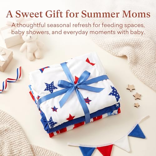 Image of Nursing Pillow Cover Compatible with My Brest Friend, 2 Pack Soft Breathable Replacement Covers, Machine Washable, Patriotic 4th of July, Flag Stars