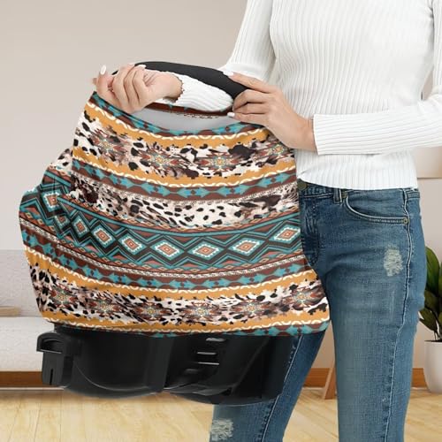 Image of Binienty Aztec Western Geometric Baby Car Sear Cover Canopies, Leopard Print Stroller Protector Cover,High Chair /Shopping Cart /Breastfeeding Cover