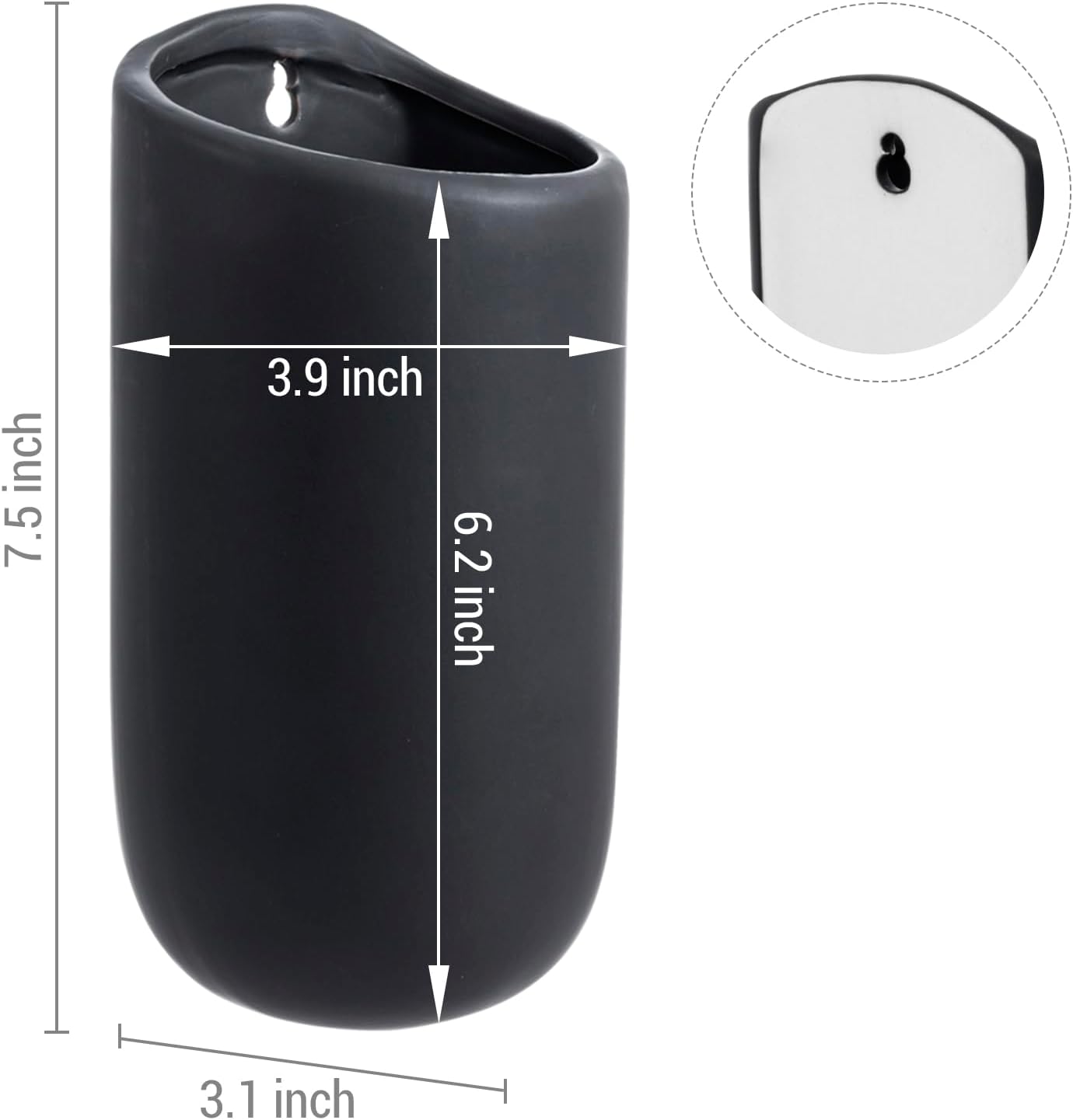 MyGift 7.5 Inch Wall Mounted Modern Matte Black Ceramic Cylindrical Plant Containers, Floating Succulent or Herb Planter Pots, Vertical Hanging Flower Vases, Set of 4