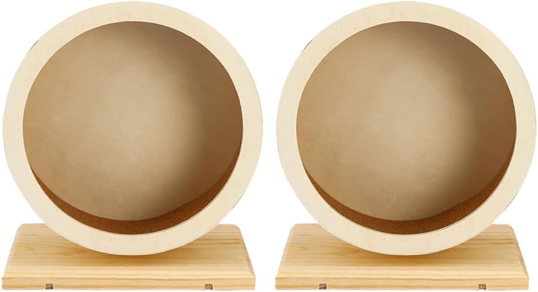 Luxshiny 2pcs Wooden Hamster Running Wheel with Noise-reducing Cork Base, Medium Silent Exercise Wheel for Small Pets Like Hamsters, Chinchillas, Guinea Pigs, and Mice