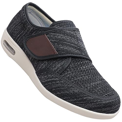 Möge Zapatos para Pies Hinchados Hombre Zapatos deportivos casuales ajustables zapatos de pies hinchados para personas mayores Zapatillas Con Adhesivo Ajustable(Black Gray,42 EU)