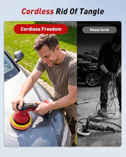 Image of 6 Inch Cordless Car Buffer Polisher Kit: Equipped with 2x4000mAh Batteries, Digital Display & 8 Speed Control, Comes with Extra Attachments for Car /Boat Detailing, Scratch Removal and Waxing