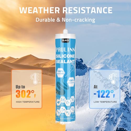 Image of PAULINN 4 Pack Black Silicone Caulk Waterproof 100% Silicone Caulk for Kitchen & Bathroom