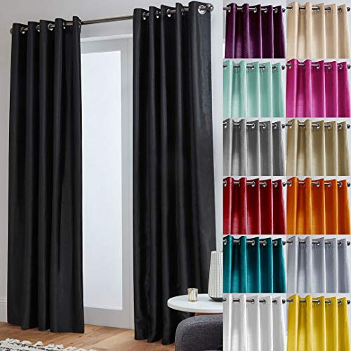 John Aird Luxury Faux Silk Fully Lined Eyelet Curtains (Black, 117cm Width x 229cm Drop (46"x 90")