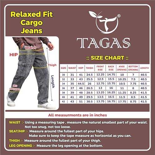Image of TAGAS Men's Cargo Denim Pants - Baggy Utility Jeans with Multi Pockets, Relaxed Fit Jeans | Casual Workwear Pant