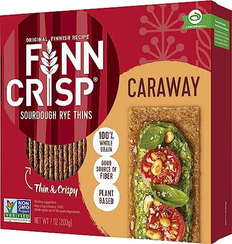 Finn Crisps Rye Crispbread with Caraway 7oz | Thin, Crispy