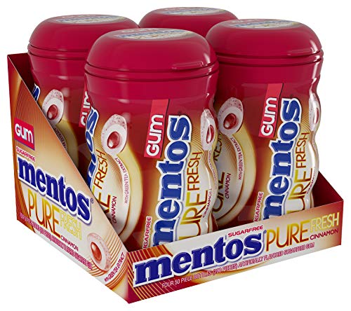 Mentos, Pure Fresh SugarFree Chewing Gum with Xylitol Halloween Candy Bulk 50 Piece Bottle Pack of 4, Cinnamon, 200 Count