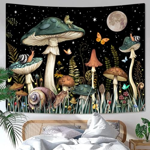 Image of MAKABEE Polyester Mushroom Tree Tapestry Boho Retro Floral Flowers Tapestries Aesthetic Vintage Tapestry Wall Hanging for Bedroom (Mushroom Tree of Life(51inch x 59inch))
