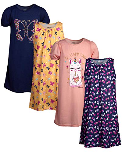 Limited Too Girls' Pajamas - 4 Pack Short Sleeve And Sleeveless Sleep Shirt Nightgown (Big Girl), Size 10/12, Llamacorn/Butterfly #TOP26