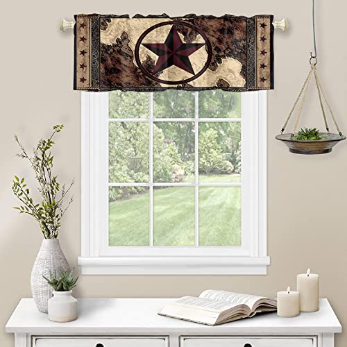 Vintage Style Valance Western Texas Star On Wood Panel Rustic Window Curtain Valances For Kitchen Half Cafe Short Topper Treatment Rod Pocket Panel Window Shades 18X54 Inch #TOP2