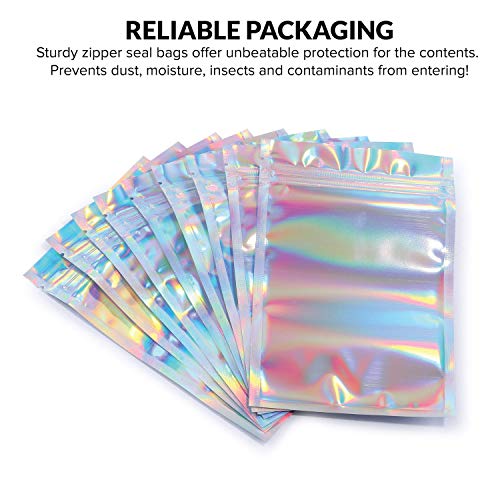 Mylar Bags With Ziplock 4 X 6" | 100 Bags | Rainbow Holographic | Sealable Heat Seal Bags For Candy And Food Packaging, Medications And Vitamins | For Liquid And Solids (4" X 6") #TOP4