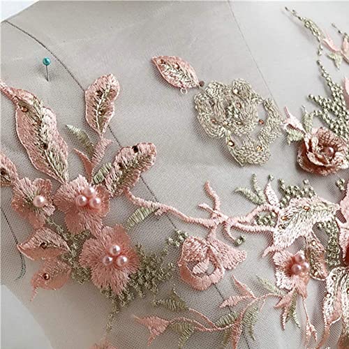 Colorful 3D Flower Embroidery Patches Bridal Lace Sewing Fabric Applique Beaded Pearl Tulle Diy Wedding Dress Floral Costume Patch Decor (Orange) #TOP1