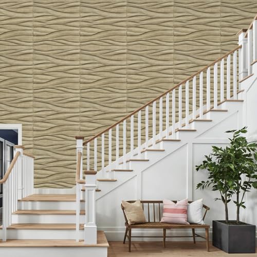 STICKGOO 3D Wall Panels for Interior Wall Decor, Wood 3D Textured Wall Decor Panels, Natural Oak Wave Design Accent Wall Panels for Living Room, Office by STICKGOO - Image 6