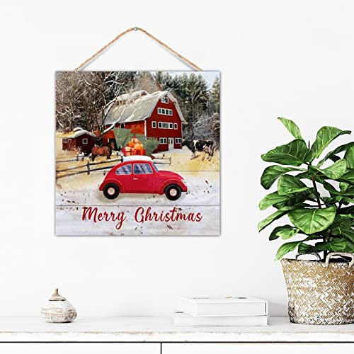 Plaque murale camion rouge de Noël en bois pour habiller un mur vide