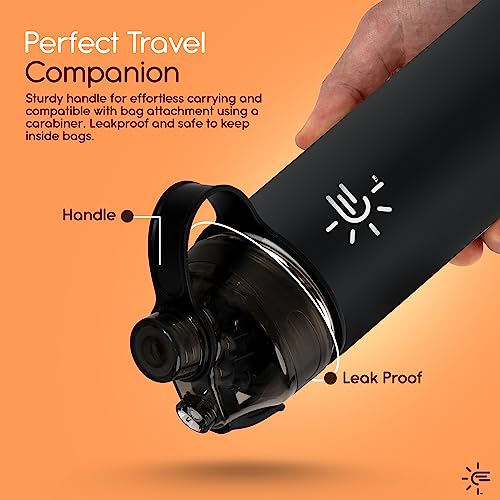 Watermist Stainless Steel Water Bottle With Spray Mist - 22 Oz, Double Wall Insulated Thermos, Cup Holder Friendly, Leak Proof Misting Gym & Sport Metal Canteen (Black) #TOP5