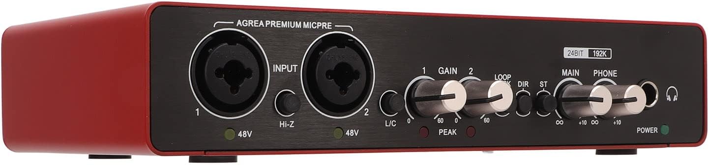 USB Live Sound Card Mini External Audio Mixer Digital Mixing Recording 24 Bit 192 KHz Sampling Rate Sound Card for PC Guitar Mobile Phone Red